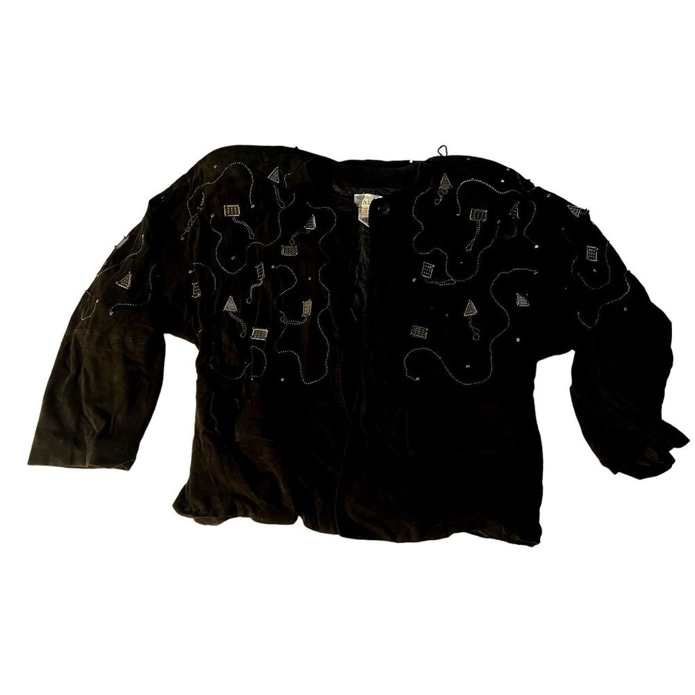 Vintage 1984 Mercedes & Adrienne Co Black Leather Jacket With Metal Detailing